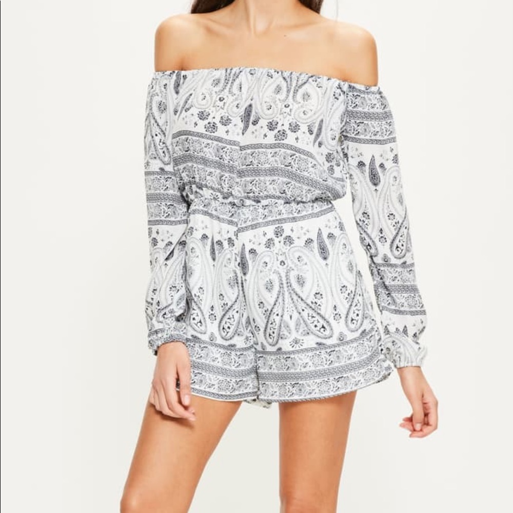 Missguided Off the Shoulder Paisley Printed Romper